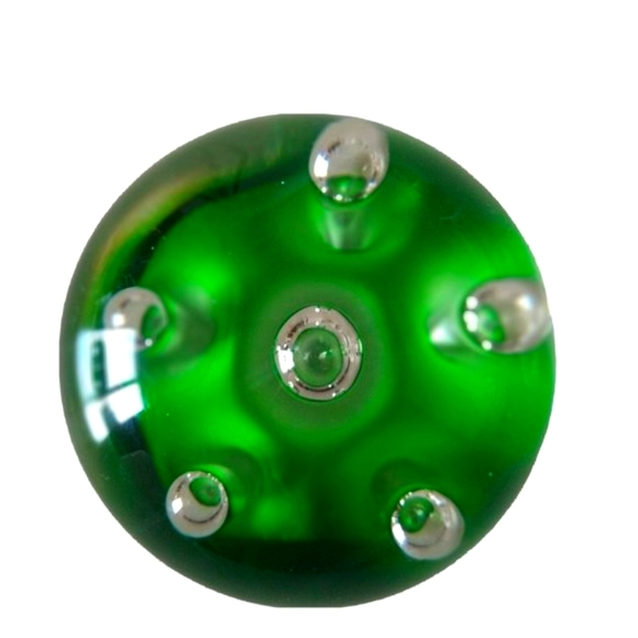 Art Glass PAPER WEIGHT Suspended Controlled Bubbles Green Art Deco MCM 3.5 - Picture 4 of 5